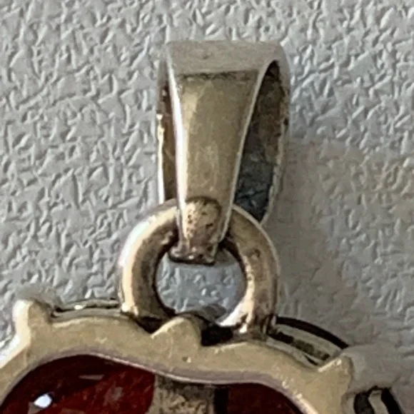 Striking Sterling Silver Marcasite and Red Garnet Gemstone Pendant Necklace - Picture 8 of 8